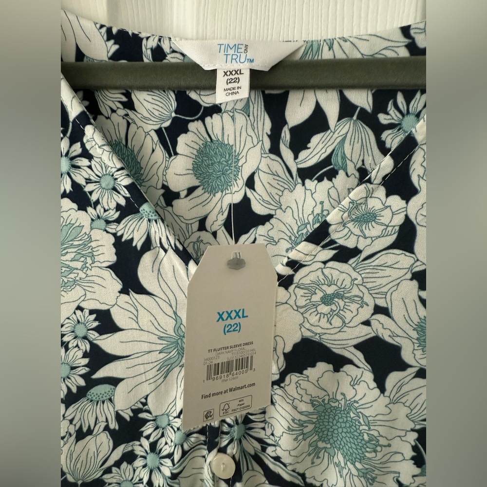 Time and Tru Blue Floral Dress 💙 Size 22/XXXL 🩵 NEW WITH TAGS - Picture 5 of 13